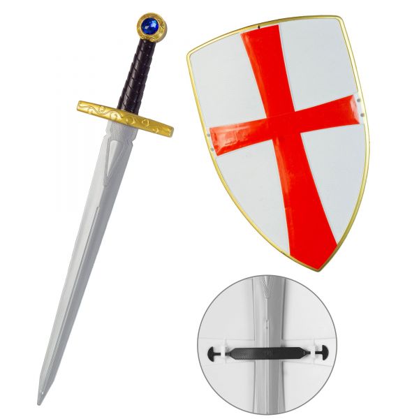 Schild und Schwert Weisser Kreuzritter Schwert 49 cm, Schild 19 cm - Widmann