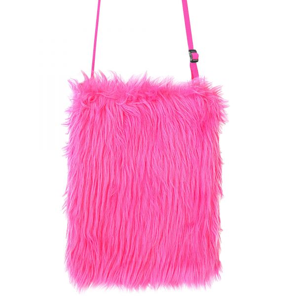 Neon pinke Plüsch Handtasche, - Widmann
