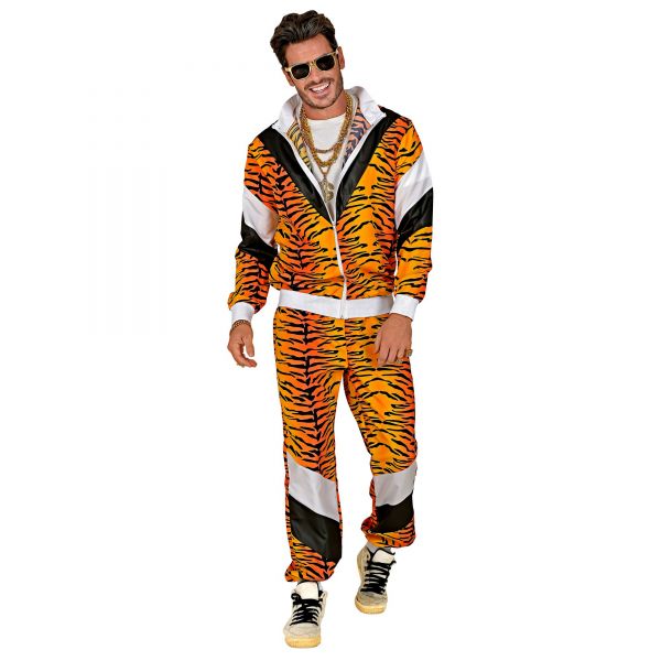 80er Jahre Tigerprint Trainingsanzug (Oberteil, Hose), XXL - Widmann