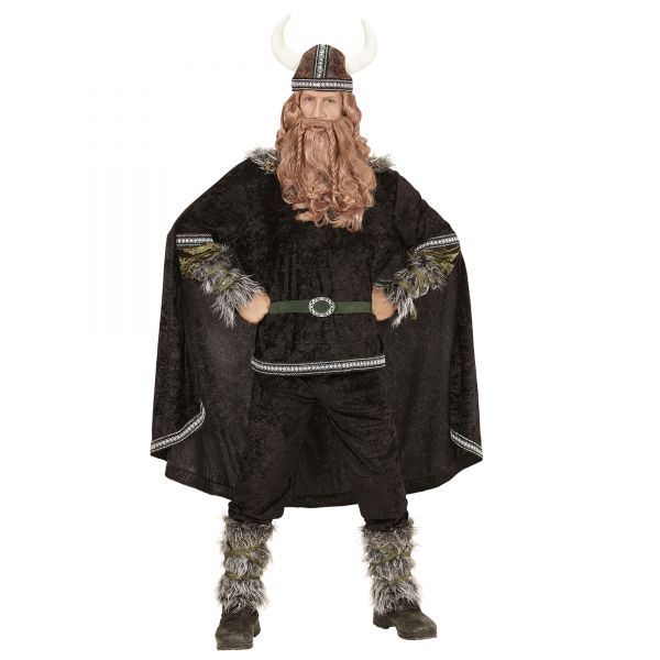 Wikinger (Oberteil, Hose, Gürtel, Armstulpen, Beinstulpen, Umhang, Helm), XXL - Widmann