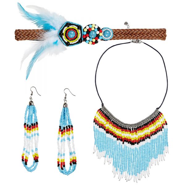 Indianerin (Haarband, Ohrring, Kette), - Widmann