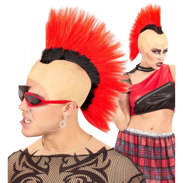 Rote Punkerirokesenperücke, - Widmann