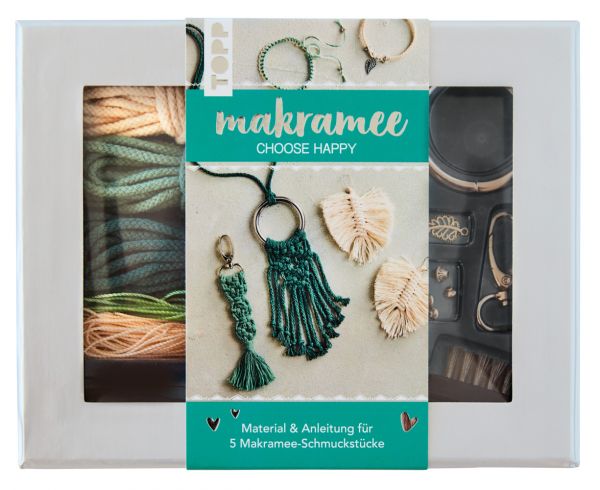 Makramee-Schmuckset "Choose Happy" (Petrol/Natur): Anleitung und Material für 5 Makramee Schmuckstüc - Frech