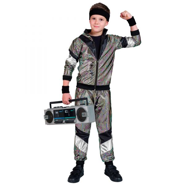 80er Jahre Bunter Reflektierender Trainingsanzug (Oberteil, Hose), 140 cm / 8-10 Jahre - Widmann