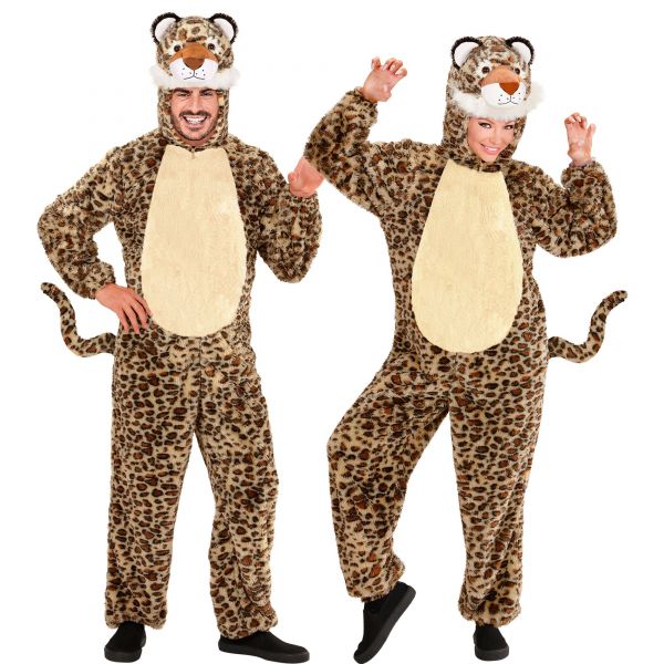 Leopard Soft Plüschkostüm (Overall mit Kapuze), XL - H 190 cm - Widmann
