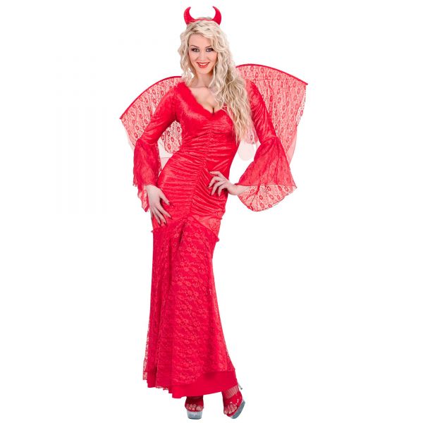 Teufelin aus Samt und Spitze (Kleid, Flügel, Hörner), L - Widmann