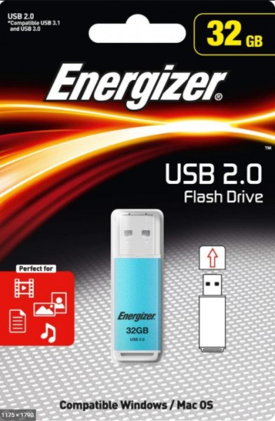 Energizer Classic Coloured Metal USB Flash Drive 32GB Blue - Energizer