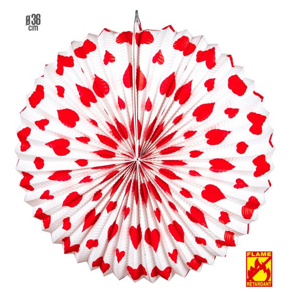 Lampion mit roten Herzen Ø 36 cm - Schwer Entflammbar, - Widmann