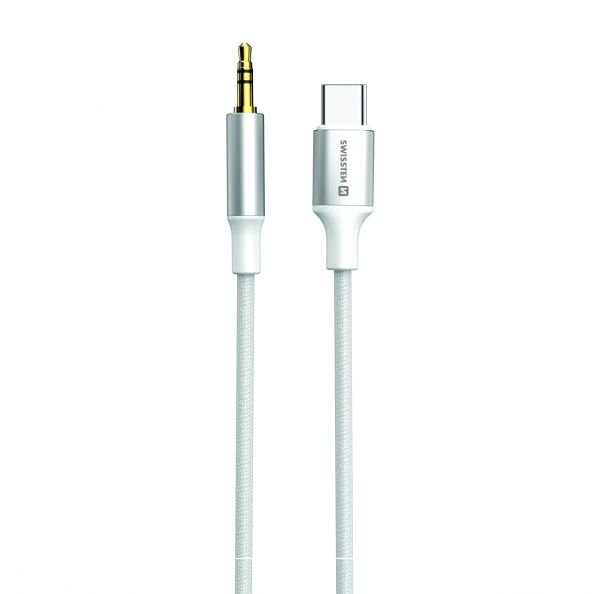Swissten Audioadapter Textil USB-C (male) / 3,5 mm JACK (male) 1,5M Weiss - Swissten