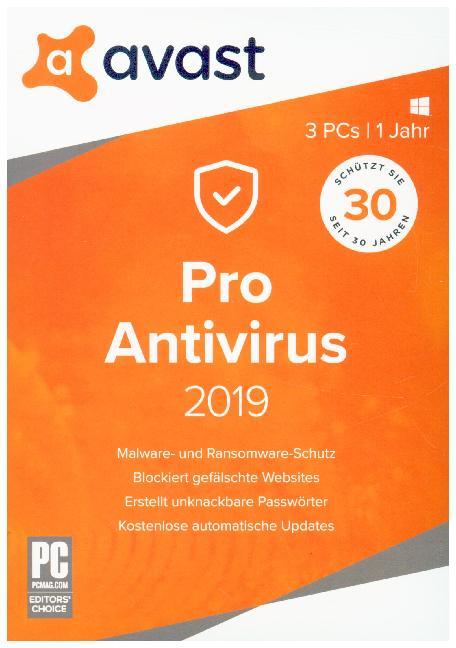 AVAST PRO AntiVirus 2019 - 3 PCs, 1 DVD-ROM