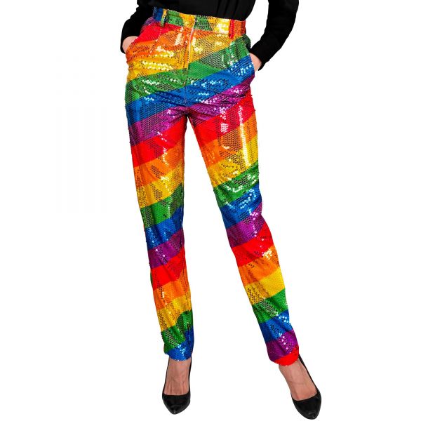 Party Fashion Hose (Paillettenhose in Regenbogen Muster), L - Widmann