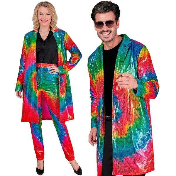 Party Fashion Mantel (Paillettenmantel in Tie-Dye Muster), S/M - Widmann