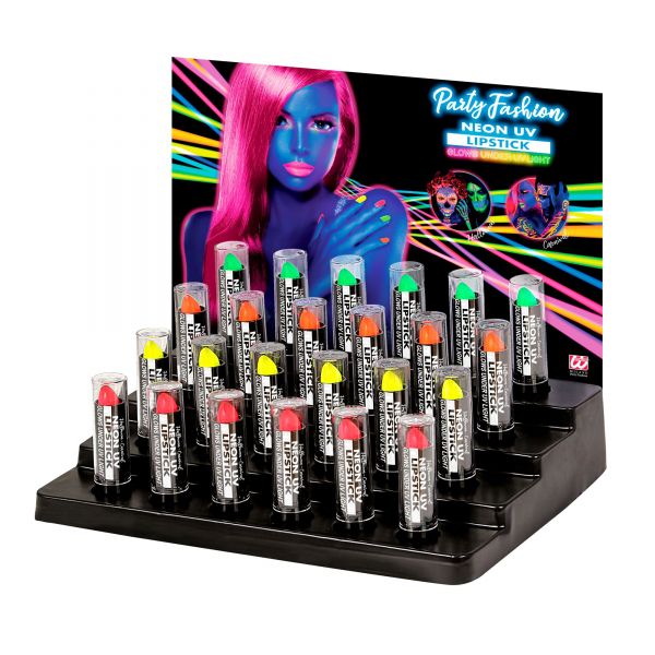 Neon Lippenstift 6 Ml - (6 X Neon Pink, Neon Gelb, Neon Grün, Neon Orange), Sortiert - Widmann