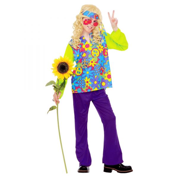 Hippie (Hemd, Hose, Kopftuch, Kette), 158 cm / 11-13 Jahre - Widmann