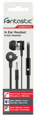 Fontastic Essential In-Ear Stereo Headset, 3,5mm, Flachbandkabel mit Rufannahme schwarz - Fontastic
