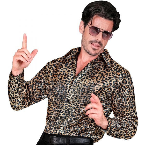 Party Fashion Hemd (Paillettenhemd in Leopardenmuster), S/M - Widmann