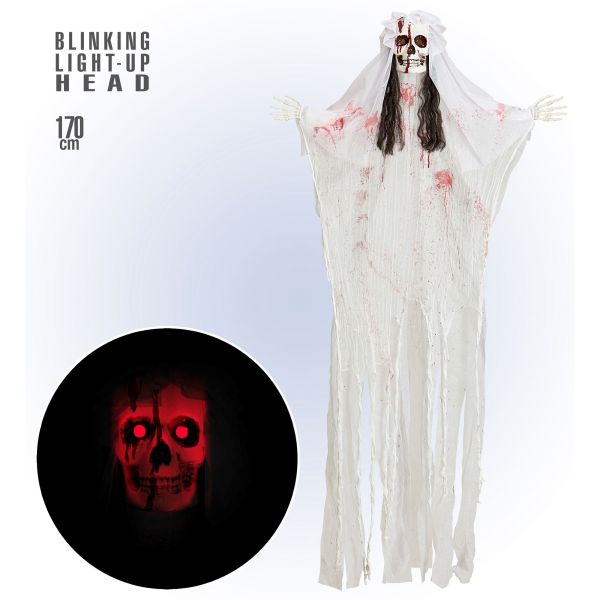 Skelettbraut mit Blinkendem Leuchtendem Kopf 170 cm, - Widmann