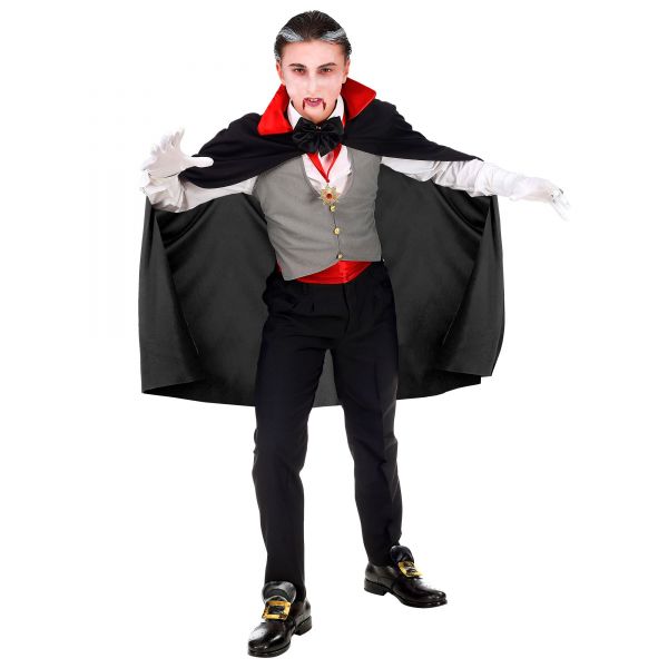 Vampir (Weste, Kummerbund, Fliege, Kette mit Medaillon, Handschuhe, Umhang), 116 cm / 4-5 Jahre - Widmann