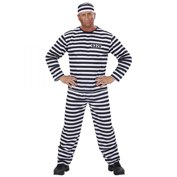 Häftling Weiss/Schwarz (Oberteil,Hose, Mütze), XXXL - Widmann