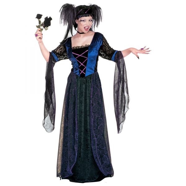 Gothic Princess (Kleid aus Samt mit Schleiern, Kopfbedeckung mit Schleier), M - Widmann