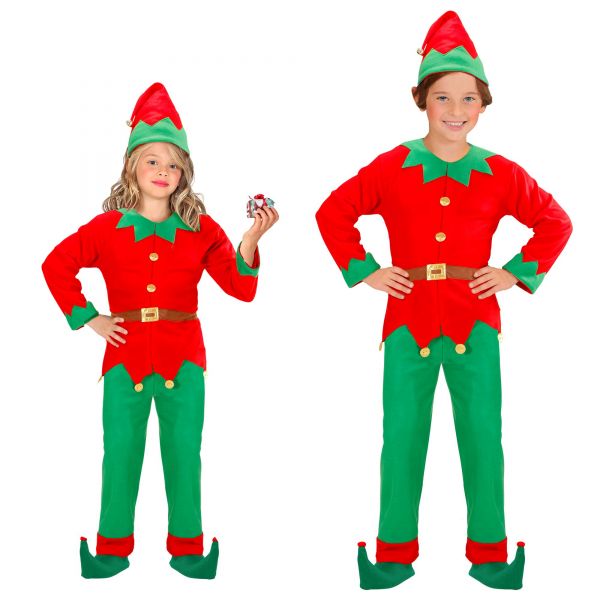 Elf - Santas Kleine Helfer (Mantel mit Gürtel, Hose, Hut), 104 cm / 2-3 Jahre - Widmann