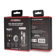 Ferrari Slim Car Charger Black with 2 USB, 2.1A incl MFI Cable lightning - Ferrari