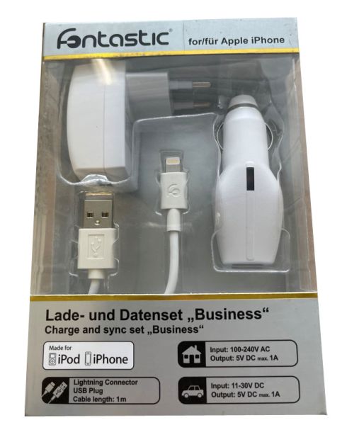 Fontastic MFI 3 in 1 Car + Travel charger Set für Apple iPhone lightning mit 1A, weiss - Fontastic