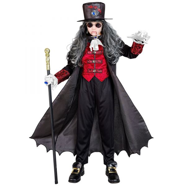 Vampire Lord (Langer Mantel mit Weste und Jabot, Zylinder), 128 cm / 5-7 Jahre - Widmann