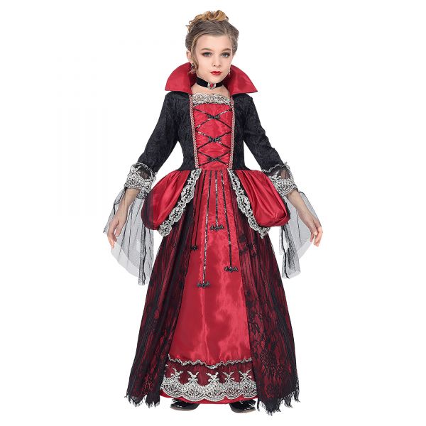 Vampirin (Kleid mit Unterrock und Reifrock, Halsband mit Stein), 158 cm / 11-13 Jahre - Widmann