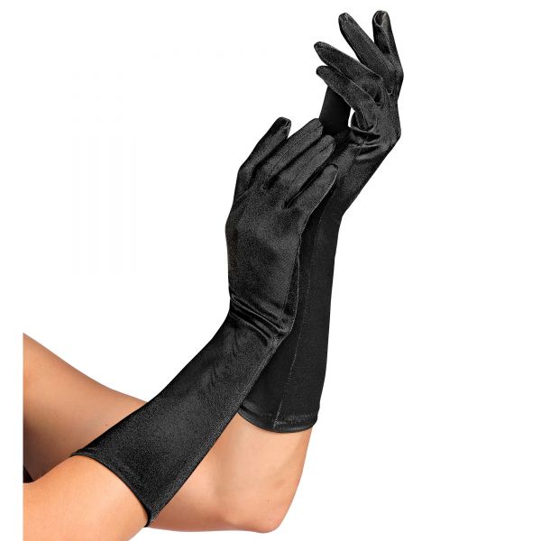 Schwarze Satin Handschuhe in Elasthan 40 cm, - Widmann