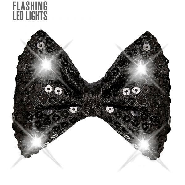 Schwarze Paillettenfliege mit 4 Led Lichtern Regulierbar, - Widmann
