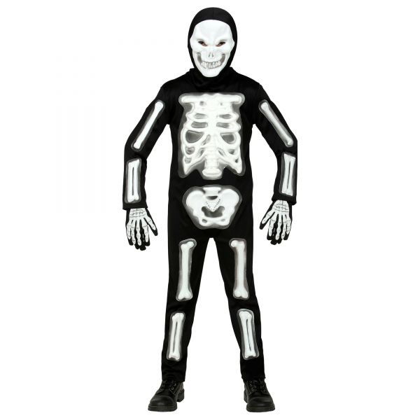 3D Skelett (Overall, Maske mit Kapuze, Handschuhe), 158 cm / 11-13 Jahre - Widmann
