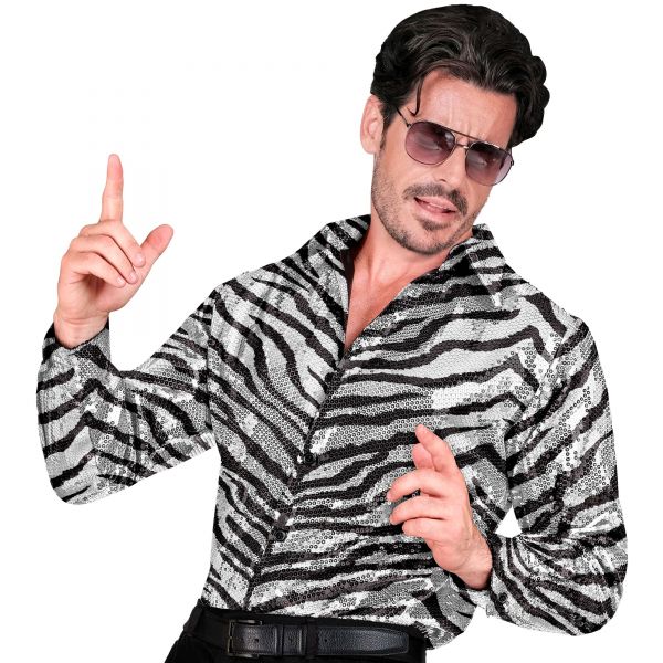 Party Fashion Hemd (Paillettenhemd in Zebramuster), L/XL - Widmann