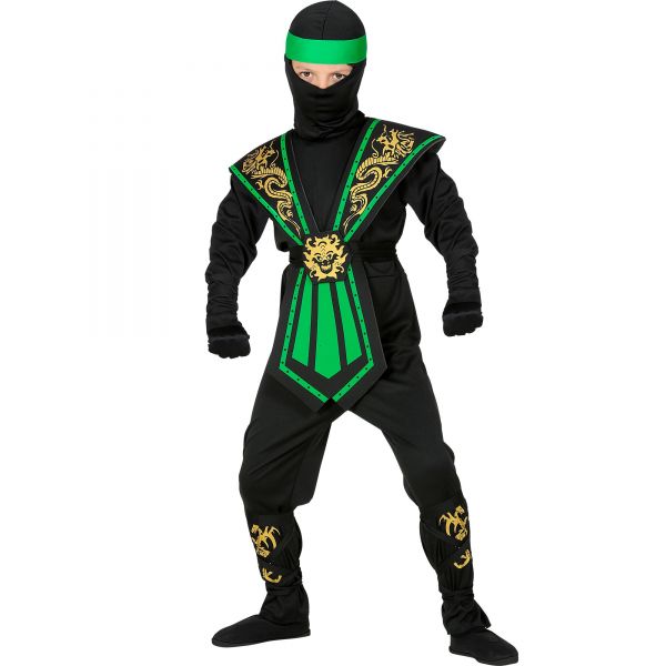 Grüner Kombat Ninja (Overall, Brustrüstung, Gürtel, Arm- und Beinschnüre, Maske, Stirnband), 104/2-3 - Widmann