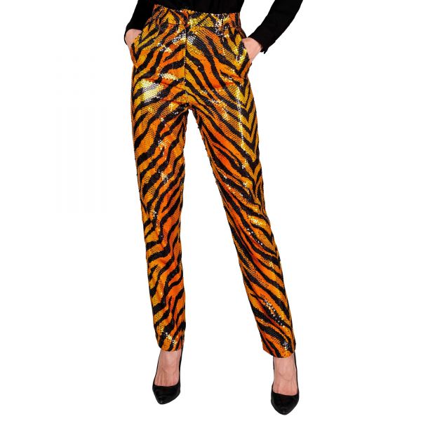 Party Fashion Hose (Paillettenhose in Tigermuster), L - Widmann
