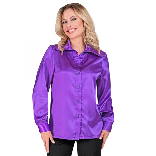 Violette 70S Disco Bluse aus Satin, XL - Widmann