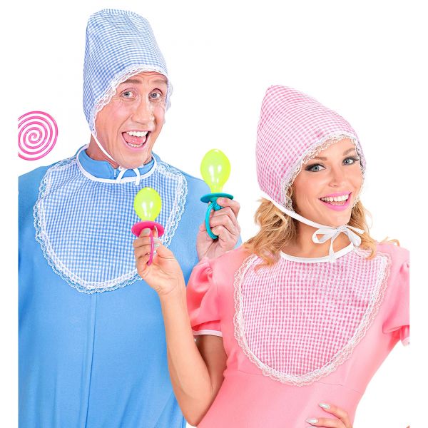 Set Baby (Haube, Lätzchen, Schnuller) Sortiert in 2 Farben - Widmann