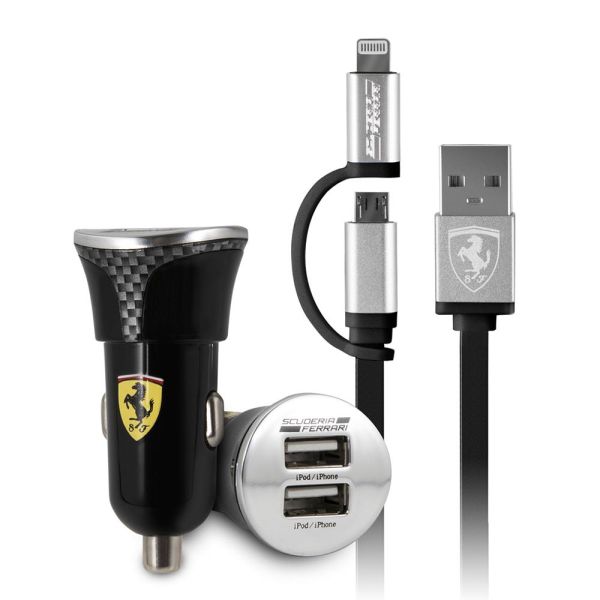 Ferrari Bundle Pack Car Charger Carbon + MFI 2in1 Cable schwarz - Ferrari