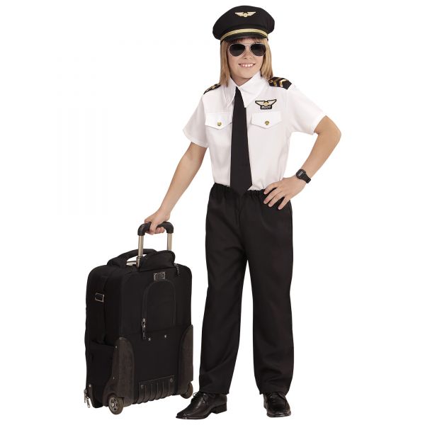 Pilot (Hemd, Krawatte, Hose, Mütze), 116 cm / 4-5 Jahre - Widmann