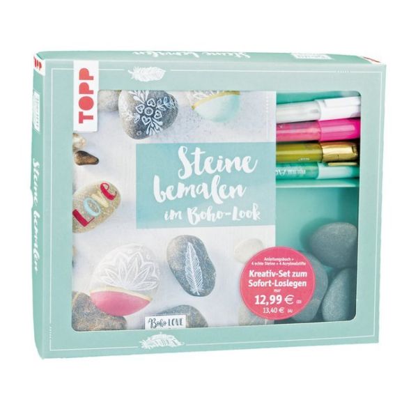 Steine bemalen im Boho-Look, Buch plus Material: Kreativ-Set zum Sofort-Loslegen - Frech