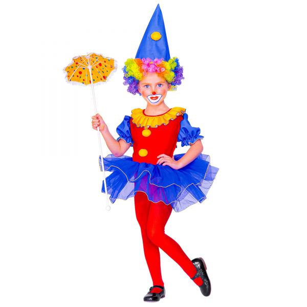 Ballerina Clown (Kostüm mit Tutu, Hut), 110 cm / 3-4 Jahre - Widmann