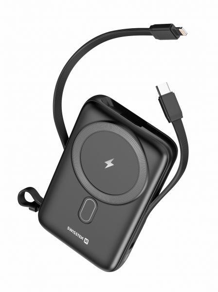 Swissten Powerbank 10000 mAh 20W (MagSafe kompatibel) mit built-in USB-C und Lightning - Swissten