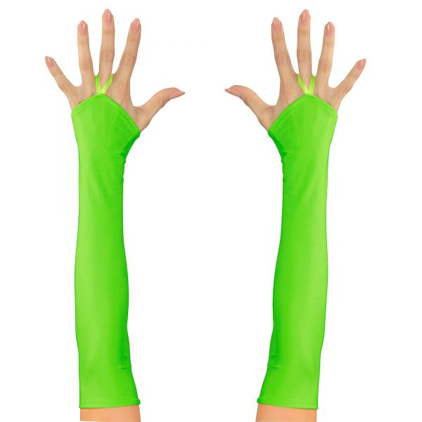 Neon grüne Fingerlose Satinhandschuhe, One Size - Widmann