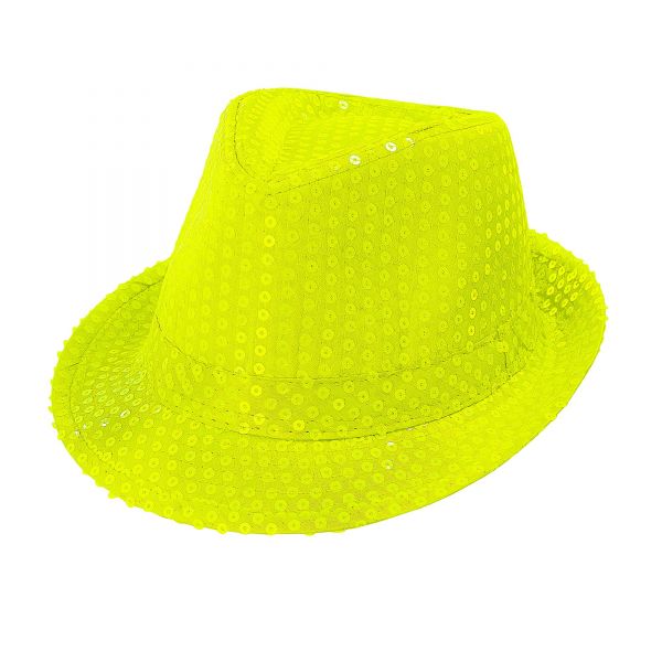 Neon gelber Fedora mit Pailletten, - Widmann