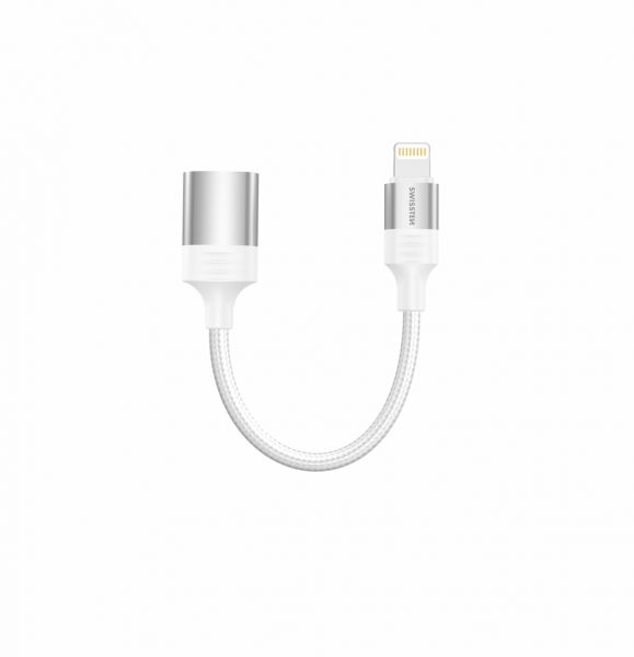 Swissten OTG ADAPTER Textil Lightning (male) / USB-A (female) 0,13 M Weiss - Swissten