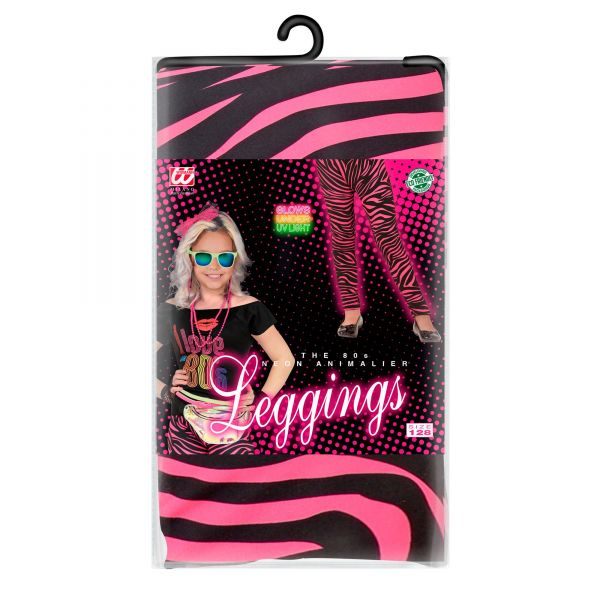 80er Jahre Leggings Neon Pink Tigerprint, 140 cm / 8-10 Jahre - Widmann