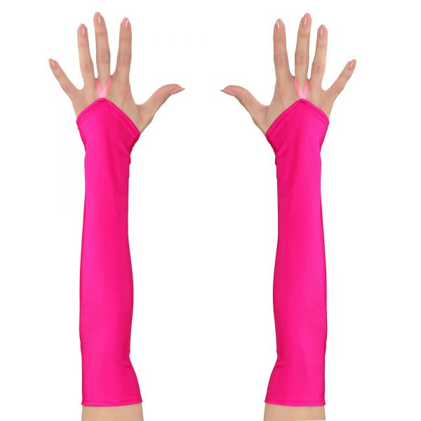 Neon pinke Fingerlose Satinhandschuhe, One Size - Widmann