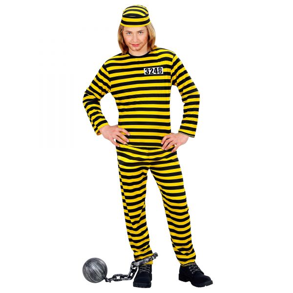 Häftling Gelb/Schwarz (Oberteil,Hose, Mütze), 140 cm / 8-10 Jahre - Widmann