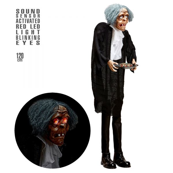 Butler mit Tablett, rote Wechselnd Blinkende Led Augen 120 cm, - Widmann