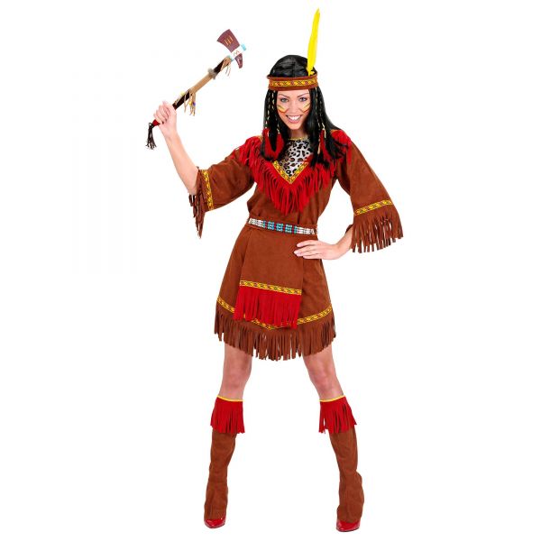 Indianerin (Kleid, Schürze, Stiefelüberzieher, Stirnband mit Feder), S - Widmann